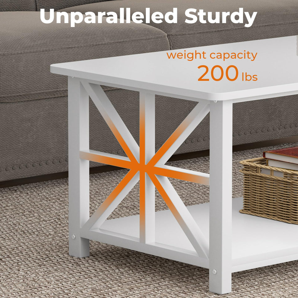 GreenForest Coffee Table for Living Room with Round Corners Farmhouse Style Center Table with Storage Shelf 39 Inch Space Saving Easy Assembly Gray Wash