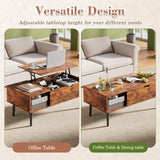 OLIXIS Wood Lift Top Coffee Table with Hidden Compartment and Large Storage Shelf, Lift Tabletop Dining Center Table for Home Living Room Office, Black