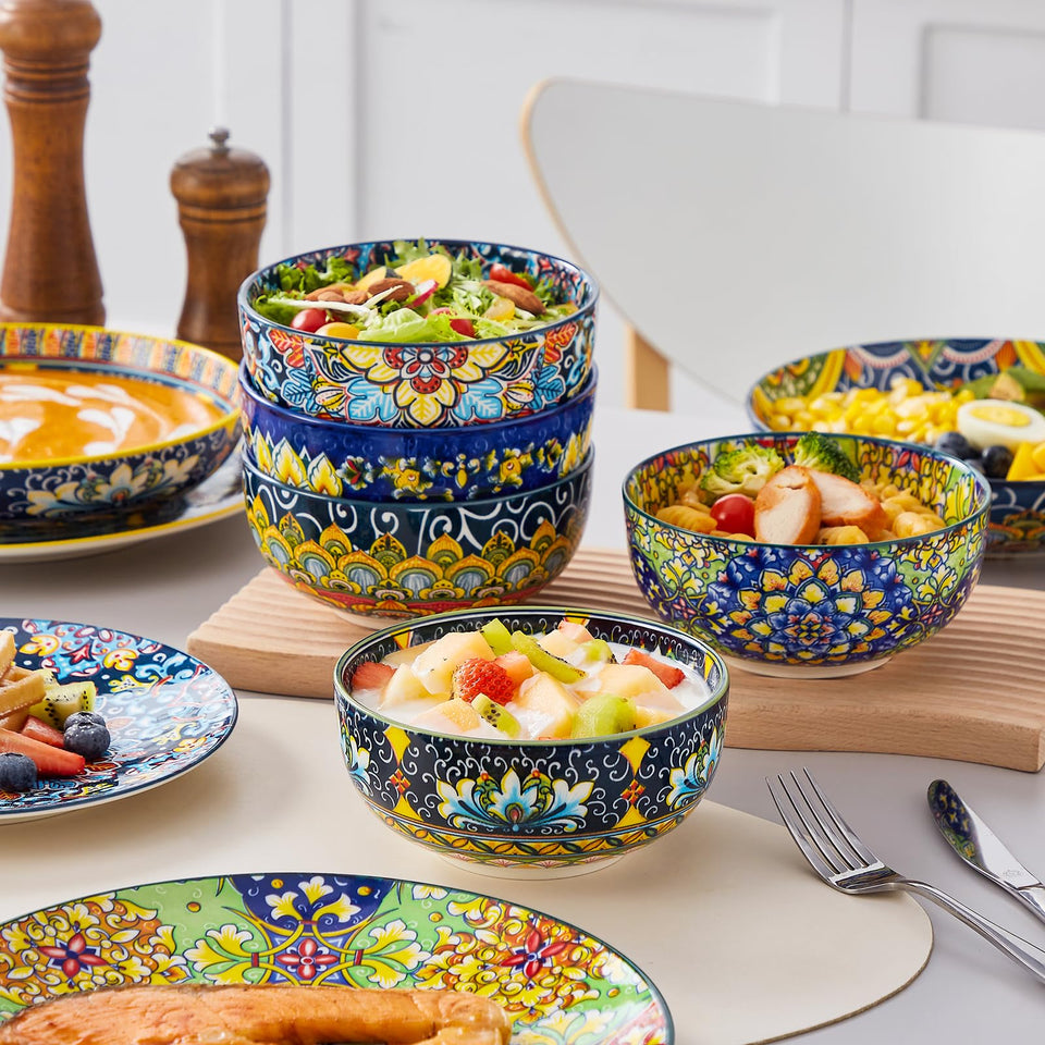 vancasso 24 Pieces Dinnerware Sets, Plates and Bowls Set, Porcelain Dishes Set for 6, Microwave and Dishwasher Safe, Scratch Resistant, Bohemian Style Dining Ware Service for 6, Series SIMI