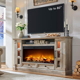 OKD Fireplace TV Stand for up-to-80 TV, Farmhouse 36" Tall Entertainment Center with 42" Electric Fireplace, Media Console with Glass Door Cabinets & Drawers for Living Room, Antique White