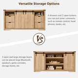 JXQTLINGMU Farmhouse TV Stand for 75+ Inch TV, 32" Tall Entertainment Center w/4 Drawers & Sliding Barn Door, Rustic Media Console w/Storage Shelves, 66" Wood Television Stand for Living Room, Brown