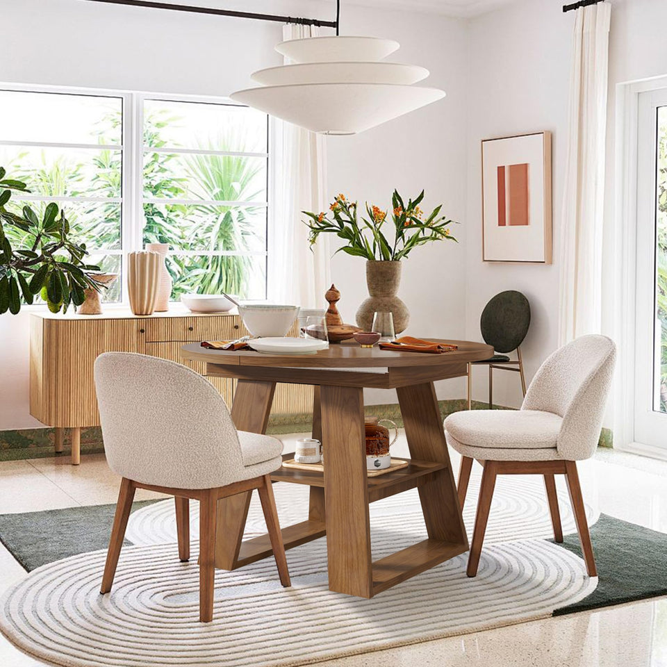 43.3in-59in Extendable Round Dining Table for 4-8,Modern Kitchen Oval Dining Table with Removable Leaves Space Saving,Wood Base with Storage Shelf for Kitchen Living Room (Walnut)