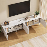 UKAOCAI 86.61'' Tambour TV Stand for 55-85 Inch, Modern Entertainment Center with Large Storage Cabinet & Open Shelves, TV Console with Sliding Doors for Living Room, Bedroom, Natural