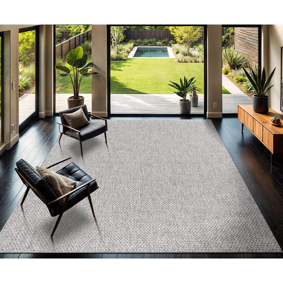 CAMILSON Easy Jute Rug 10x14, Indoor Outdoor Natural Color Fiber Area Rugs for Living Room Patio and Kitchen Rug Herringbone Woven Design Easy-Cleaning Washable Outside Carpet Alfombras 10 x 14