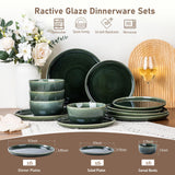 GBHOME Ceramic Dinnerware Sets for 8, 24 Pieces Stoneware Plates and Bowls Sets, Scratch Resistant Dishes, Dishwasher & Microwave Safe, Reactive Glaze-Green Wheat