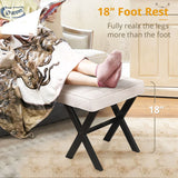 LUE BONA Square Linen Makeup Stool, Metal X Legs, Small Ottoman Stool Chair for Vanity, Modern Padded Seat Foot Rest for Makeup Room, Bathroom