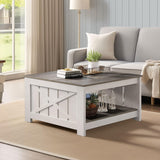 YITAHOME Coffee Table Farmhouse Coffee Table with Storage Rustic Wood Cocktail Table, Square Coffee Tables for Living Meeting Room with Half Open Storage Compartment, Grey Wash