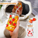 DWTS DANWEITESI Glass Cups with Lids and Straws 4 pcs,16oz Drinking Glasses Set for Coffee Bar Accessories,Iced Coffee Cups with Lids,Matcha Cup Glass Tumbler Reusable for Gifts