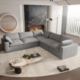 160.6" Cloud Couch Modular Sectional Sofa for Livingroom,Oversized Convertible Sofa with Storage Ottomans,6 Seat Wide Couches,Cushion Covers Removable (Khaki, 6 Seater)