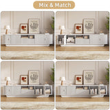 UKAOCAI 86.61'' Tambour TV Stand for 55-85 Inch, Modern Entertainment Center with Large Storage Cabinet & Open Shelves, TV Console with Sliding Doors for Living Room, Bedroom, Natural