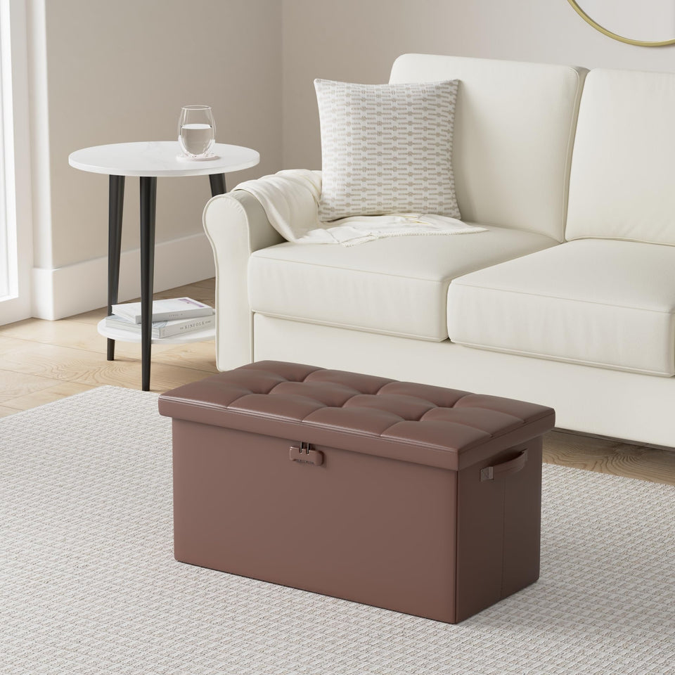 DocSafe Storage Ottoman with Lock,Fireproof Folding Ottoman Foot Rest Stool Storage Chest with Storage Safe for Important Documents,Waterproof 17 Inches Short Ottoman Foot Stool with Handles,Black