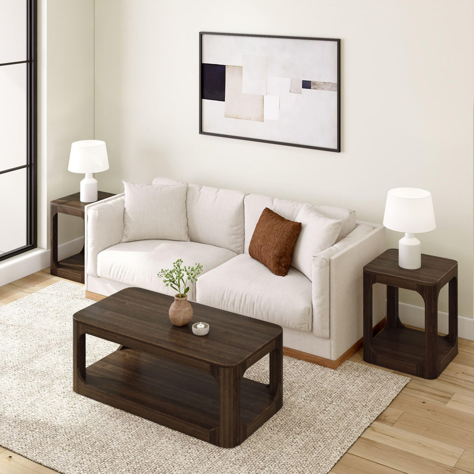 Plank+Beam Forma Coffee Table, 54 Inch Modern Coffee Table with Shelf, Contemporary Center Table with Storage Space, Rectangle Tea Table with Storage, Pecan