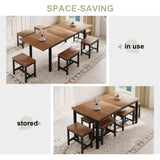Feonase 5-Piece Dining Table Set for 4-8 People, 63" Large Extendable Kitchen Table Set with 2 Benches and 2 Square Stools, Dining Room Table with MDF Wood Board, Easy Assembly, Black