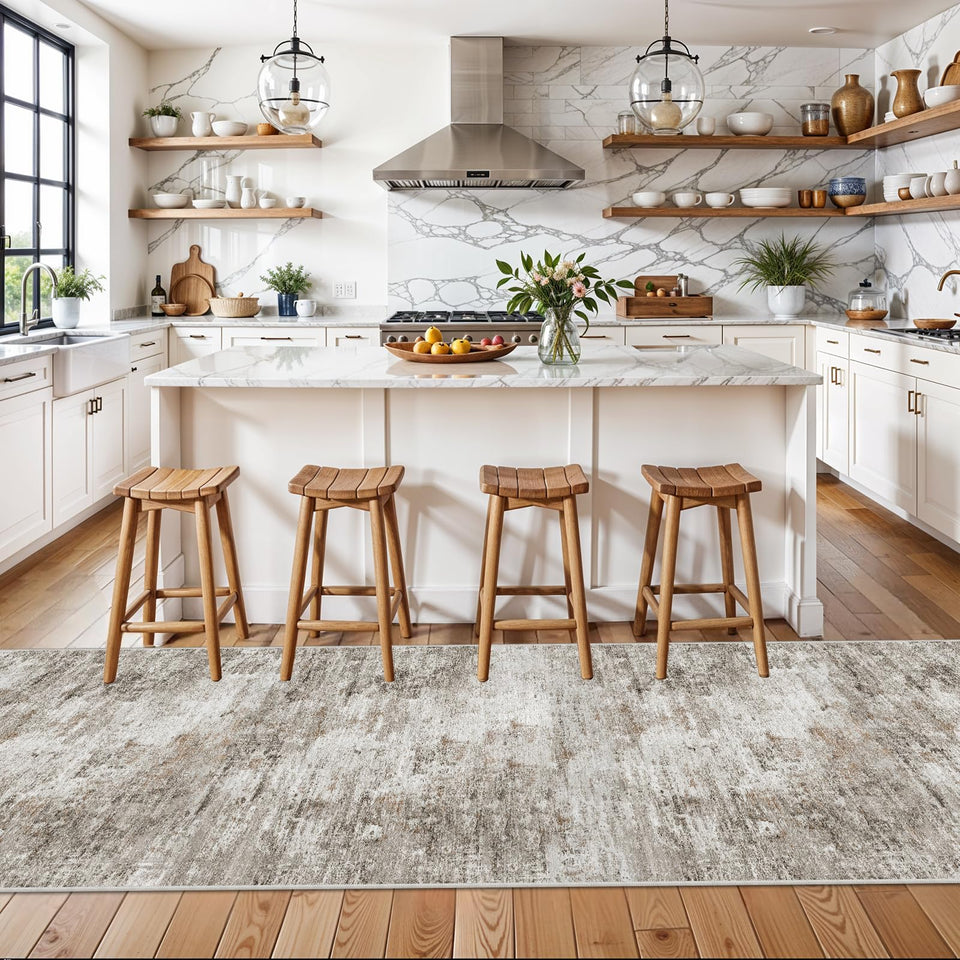 12x15 Area Rug for Living Room – Large Modern Neutral Abstract Thin Washable Carpet, Soft Low Pile Non-Slip Stain-Resistant for Bedroom Dining Room Home Office (Beige Grey)