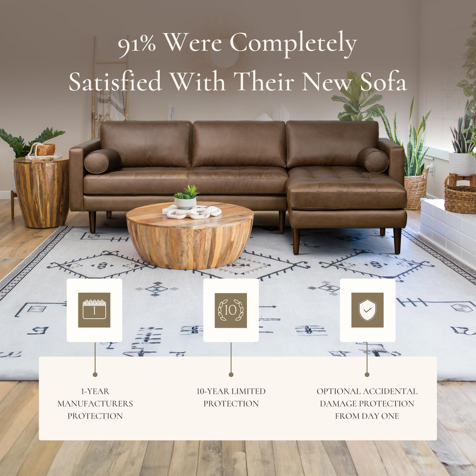 POLY & BARK Napa 72" Apartment Sofa – Italian-Tanned Full-Grain Pure-Aniline or Semi-Aniline Leather, Feather-Down Cushioning, Kiln-Dried Solid Wood Frame, Walnut Legs - Cognac Tan