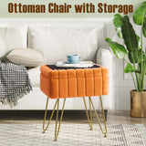 Greenstell Vanity Stool Chair Faux Fur with Storage, 15.7"L x 11.8"W x 19.4"H Soft Ottoman 4 Metal Legs with Anti-Slip Feet, Furry Padded Seat, Modern Multifunctional Chairs for Makeup, Bedroom Pink