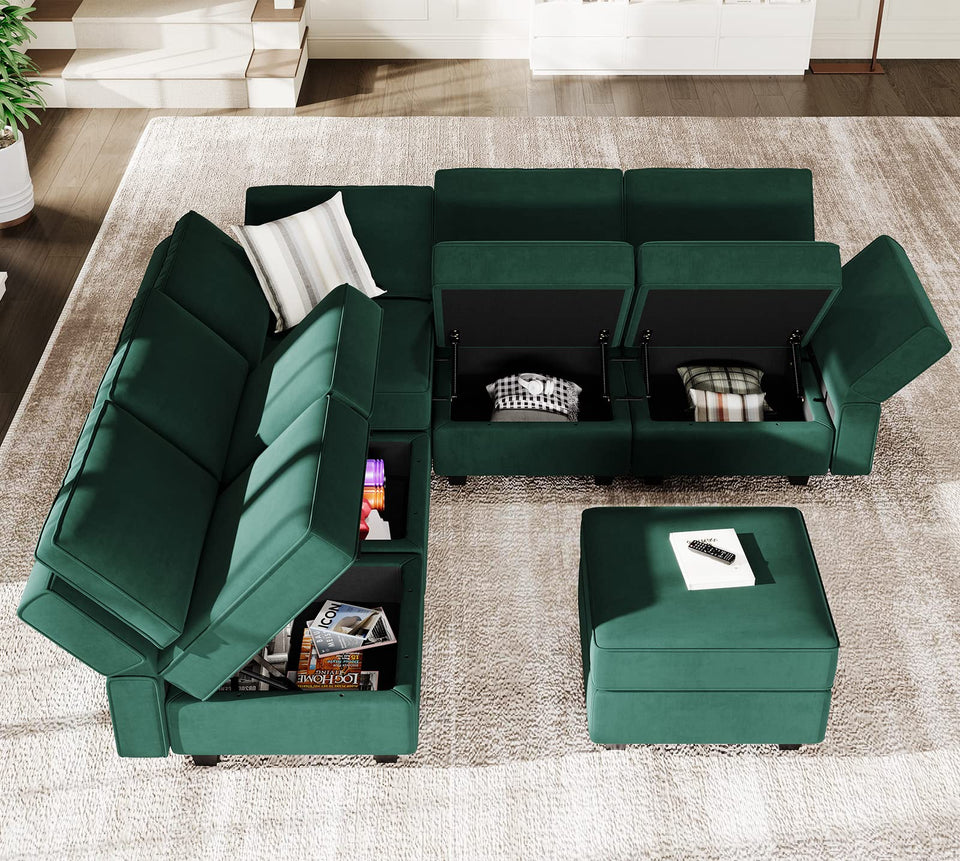 Belffin Modular Sectional Sofa with Ottomans Velvet Reversible Sleeper Chaise Bed Storage Seat Black