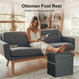 Storage Ottoman with Extra Thick Foam Padded Seat, Foldable Foot Rest Stool with Linen Fabric, 43L Ottoman with Storage Bench for Bedroom Living Room, Holds Up to 300lbs, 17x13x13in, Dark Gray