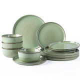 GBHOME Ceramic Dinnerware Sets for 8, 24 Pieces Stoneware Plates and Bowls Sets, Scratch Resistant Dishes, Dishwasher & Microwave Safe, Reactive Glaze-Green Wheat