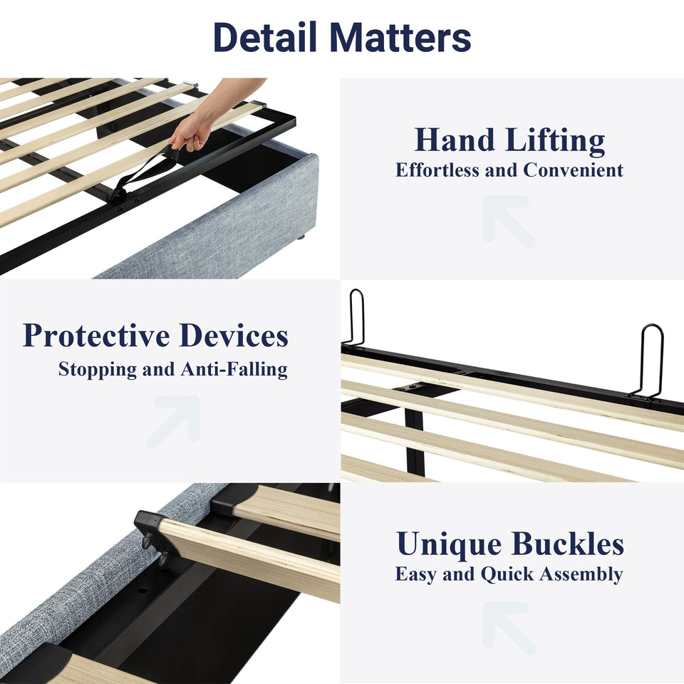 Allewie King Size Lift Up Storage Bed, Modern Wingback Headboard, Hydraulic Support, No Box Spring Needed, Light Beige