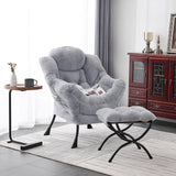 Welnow Lazy Chair with Ottoman, Modern Lounge Accent Chair with Armrests and a Side Pocket, Leisure Sofa Armchair, Reading Armchair with Footrest for Small Space, Dark Grey