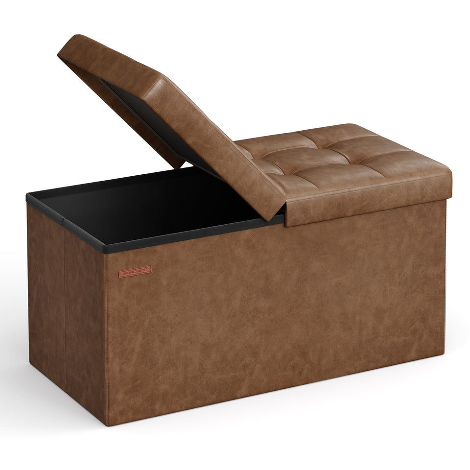 SONGMICS MAZIE Collection - 30 Inches Storage Ottoman Bench with Flipping Lid, Storage Chest Footstool, Load 660 lb, for Entryway, Living Room, Bedroom, Synthetic Leather, Black ULSF45BK