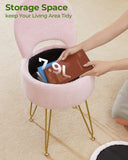 GREENSTELL Small Vanity Stool Chair with Storage and Folding Back, 13" x 13" x 17.7" Faux Fur Soft Ottoman for Teenager, 4 Metal Legs with Anti-Slip Feet, Furry Padded Seat for Makeup, Bedroom, White