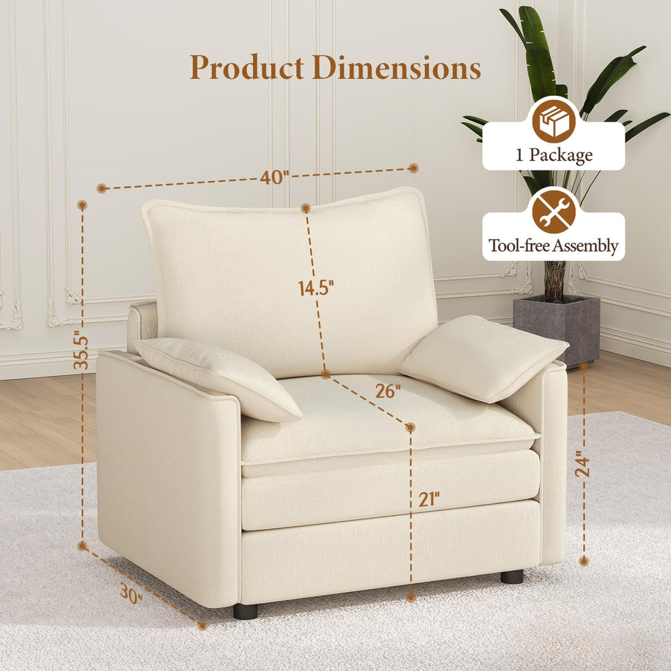 Vesgantti 142" U Shaped Sectional Couch, Comfy Cloud Modular Sectional Sofa with 2 Ottoman Deep Seat Chenille Modern Cloud Sofa, Modular Sofas for Living Room, Bedroom and Apartment, Beige