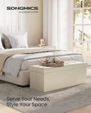 SONGMICS MAZIE Collection - 43 Inches Folding Storage Ottoman Bench, Ottoman Foot Rest, End of Bed Bench, Storage Chest, Load 660 lb, for Living Room, Bedroom, Entryway, Dark Gray ULSF77K