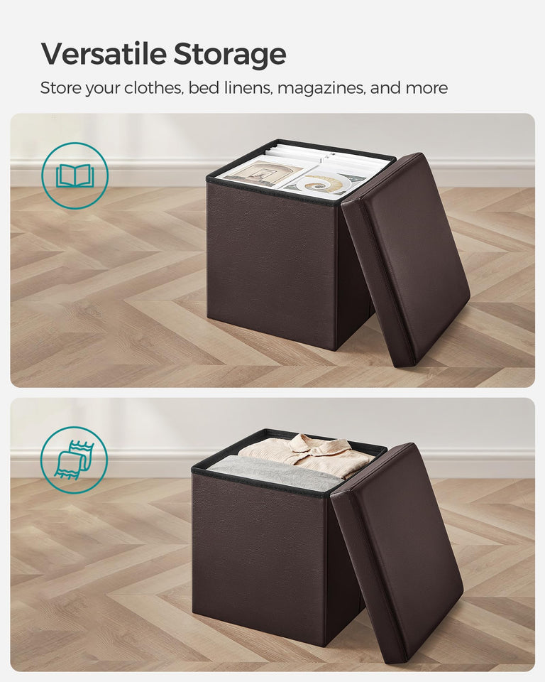 SONGMICS MAZIE Collection - 43 Inches Folding Storage Ottoman Bench, Ottoman with Storage, Foot Rest Stool, Load 660 lb, for Living Room, Synthetic Leather, Black ULSF701