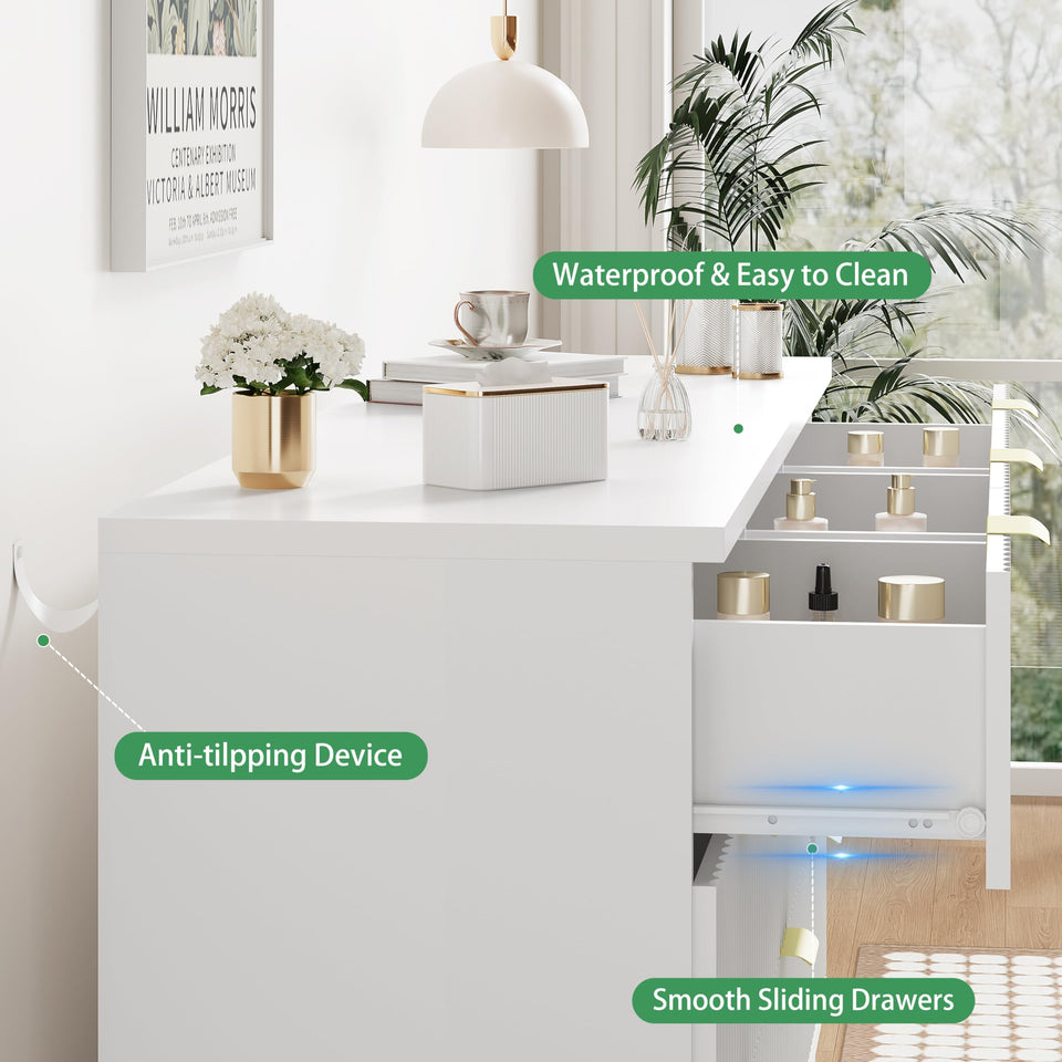 Fluted Dresser for Bedroom with 9 Drawers, 57" Wide Modern Chest of Drawers with Metal Handle, Wooden Dresser TV Stand, Wood Closet Clothes Storage Organizer for Living Room, Hallway, Natural Oak