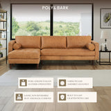 POLY & BARK Napa 72" Apartment Sofa – Italian-Tanned Full-Grain Pure-Aniline or Semi-Aniline Leather, Feather-Down Cushioning, Kiln-Dried Solid Wood Frame, Walnut Legs - Cognac Tan