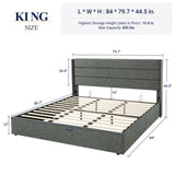 Allewie King Size Lift Up Storage Bed, Modern Wingback Headboard, Hydraulic Support, No Box Spring Needed, Light Beige