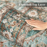TOPRUUG Washable Oriental Area Rug - 12x15 Rugs for Living Room Soft Carpet for Bedroom Waterproof Floral Distressed Indoor Stain Resistant Non-Shedding Floor Carpets (Green, 12x15)