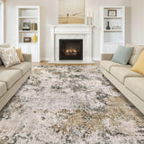 Area Rugs for Living Room: 12x15 Abstract Washable Rug Modern Neutral Large Soft Stain Resistant Non-Slip Backing Machine Table for Bedroom Dining Room Indoor Home Office Carpet - Gold Brown