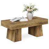 LITTLE TREE Farmhouse Coffee Table, 47 Inches Wooden Rectangular Accent Center Tables with Thick Base, Modern Low Cocktail Tea Furniture for Living Room (Rustic Brown)
