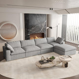 160.6" Cloud Couch Modular Sectional Sofa for Livingroom,Oversized Convertible Sofa with Storage Ottomans,6 Seat Wide Couches,Cushion Covers Removable (Khaki, 6 Seater)