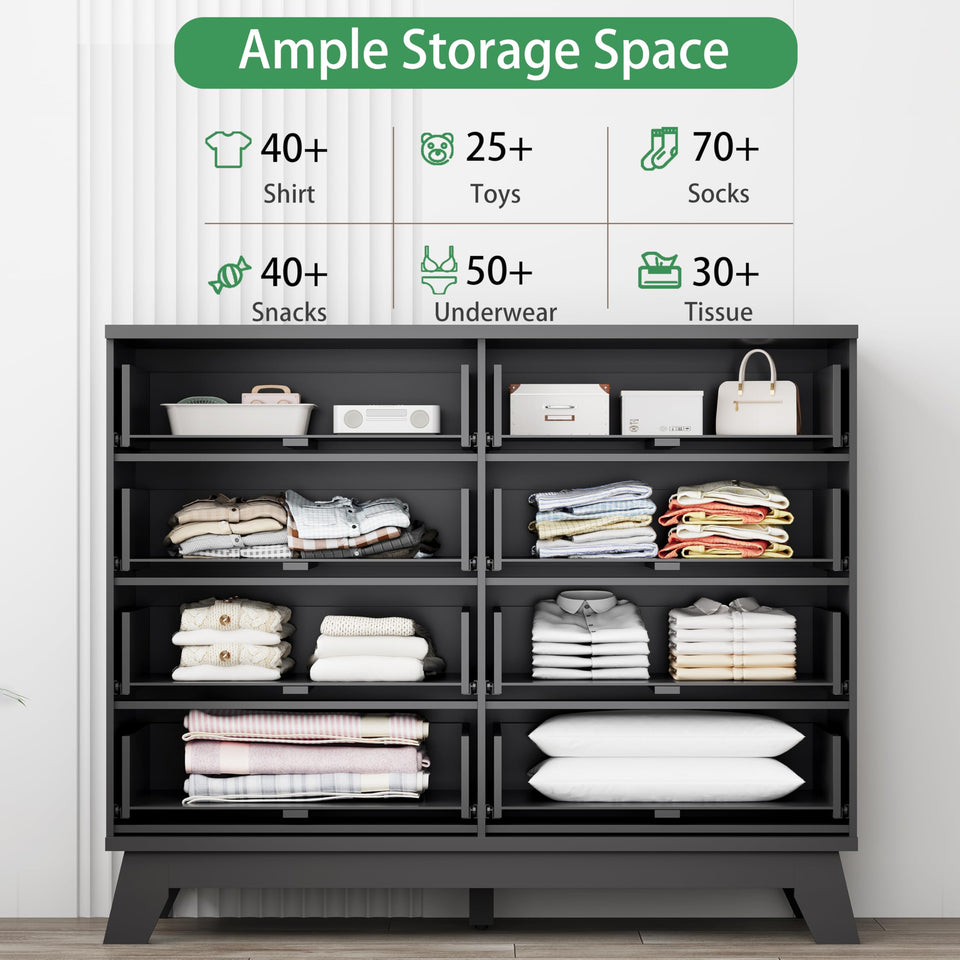 Fluted Dresser for Bedroom with 9 Drawers, 57" Wide Modern Chest of Drawers with Metal Handle, Wooden Dresser TV Stand, Wood Closet Clothes Storage Organizer for Living Room, Hallway, Natural Oak