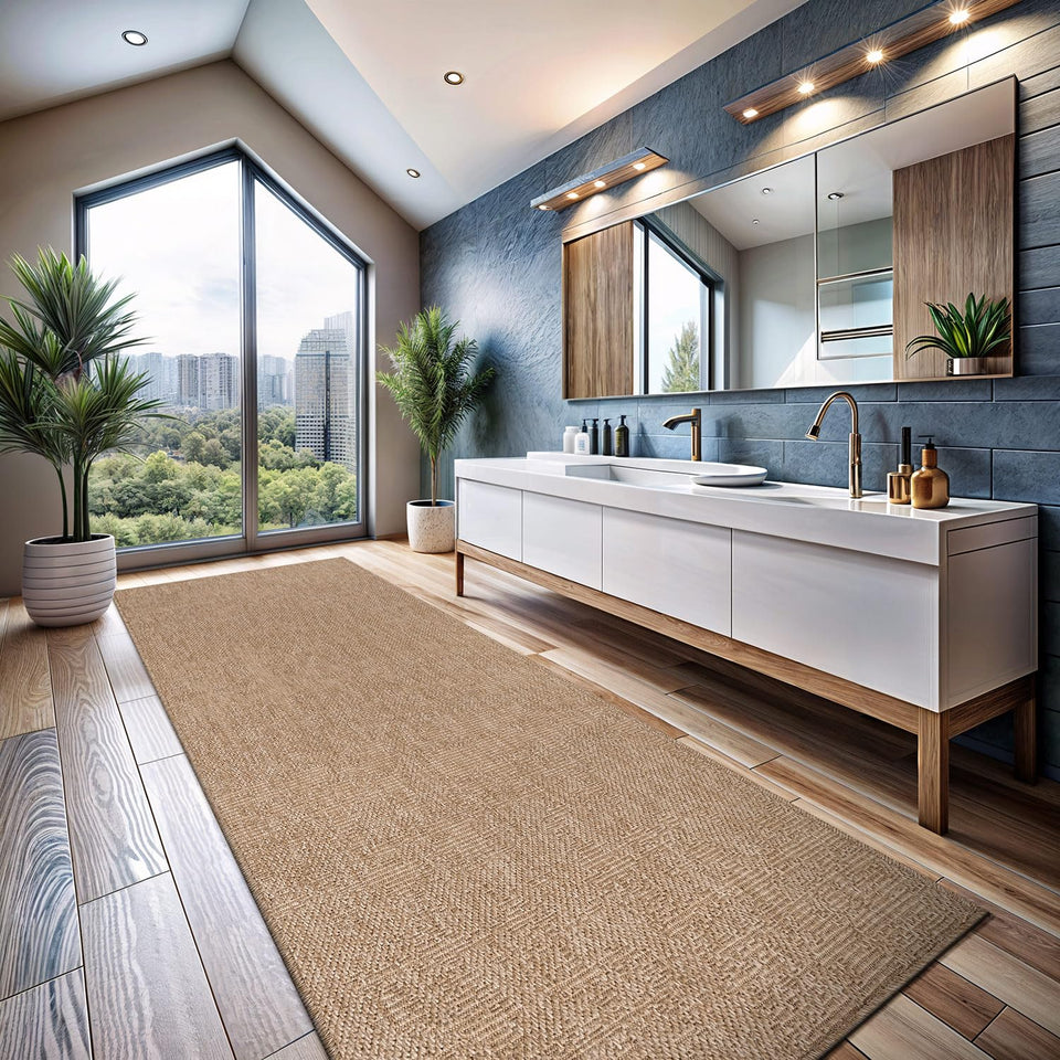 CAMILSON Easy Jute Rug 10x14, Indoor Outdoor Natural Color Fiber Area Rugs for Living Room Patio and Kitchen Rug Herringbone Woven Design Easy-Cleaning Washable Outside Carpet Alfombras 10 x 14