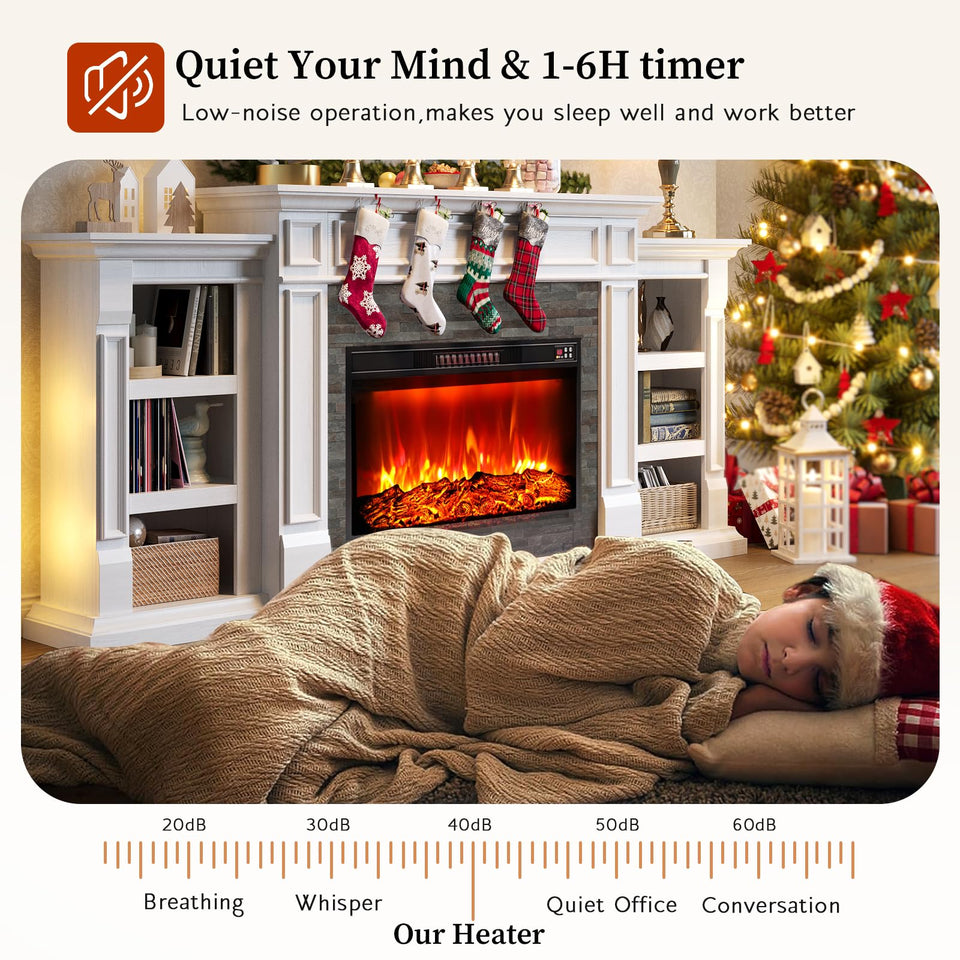 80" Fireplace TV Stand for TVs Up to 90 Inch, Electric Fireplace with Mantel, Farmhouse Entertainment Center with Storage, Realistic Stacked Stone Surround with Remote Control for Living Room