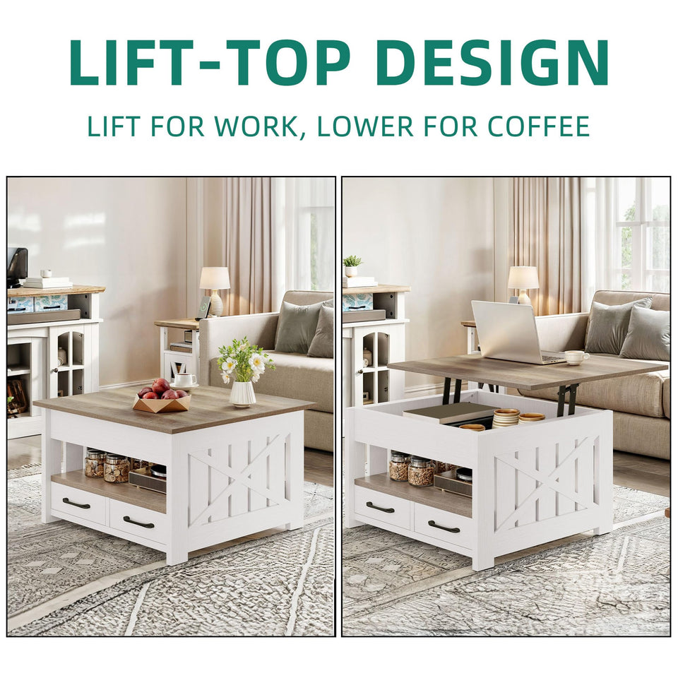 YITAHOME Coffee Table Farmhouse Coffee Table with Storage Rustic Wood Cocktail Table, Square Coffee Tables for Living Meeting Room with Half Open Storage Compartment, Grey Wash