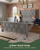 OHOHOLIVE King Size Bed Frame with 56" Headboard - 1000LBS Capacity Support, Velvet Upholstered Wingback Platform Bed Frame, Noise Free, Sturdy Wooden Slat Support