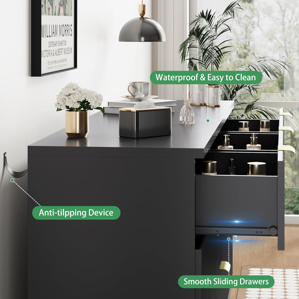 Fluted Dresser for Bedroom with 9 Drawers, 57" Wide Modern Chest of Drawers with Metal Handle, Wooden Dresser TV Stand, Wood Closet Clothes Storage Organizer for Living Room, Hallway, Natural Oak