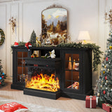 oneinmil 36 Inch 3-Sided Glass Fireplace TV Stand for TVs up to 80", Rustic Media Entertainment Center Console Table with Glass Door Closed Storage, Set of TV Table, White