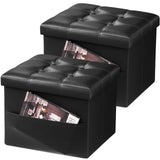 AmasSmile Storage Ottoman Folding Foot Rest Stool, Leather Footstool Bench, Short Ottoman Stool, Storage Foot Rest Store, Books (Black, 17" D x 13" W x 13" H)