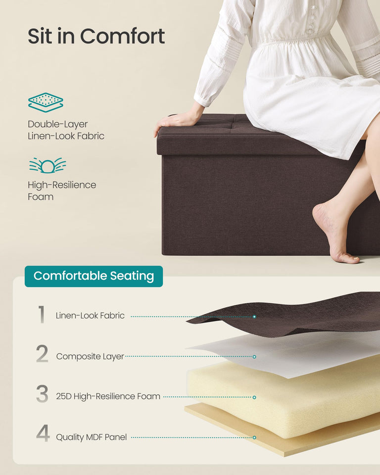 SONGMICS MAZIE Collection - 43 Inches Folding Storage Ottoman Bench, Ottoman Foot Rest, End of Bed Bench, Storage Chest, Load 660 lb, for Living Room, Bedroom, Entryway, Dark Gray ULSF77K