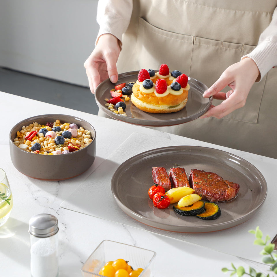 MALACASA Plates and Bowls Sets, 24 Pieces Modern Ceramic Dinnerware Set for 8 Kitchen Stoneware Dishes Dishware Set Microwave and Dishwasher Safe, White, Series TARA