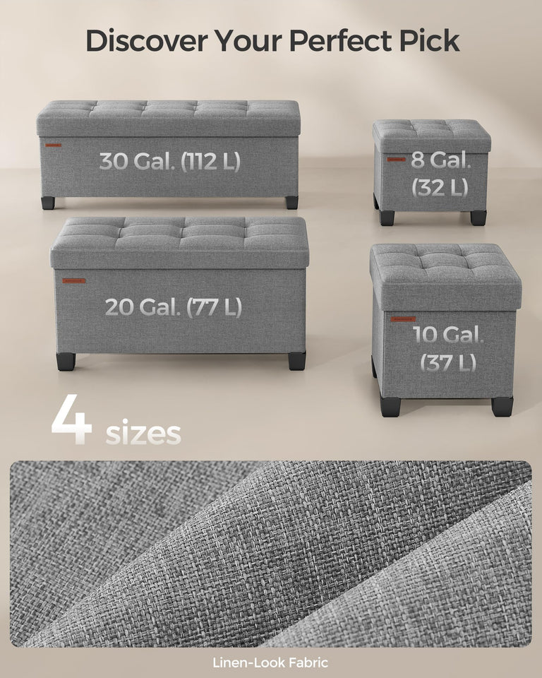 SONGMICS 15 Inches Cube Storage Ottoman, Bedroom Bench with Storage, Foot Stool with Feet, Holds Up to 660 lb, Dark Gray ULSF14GYZ