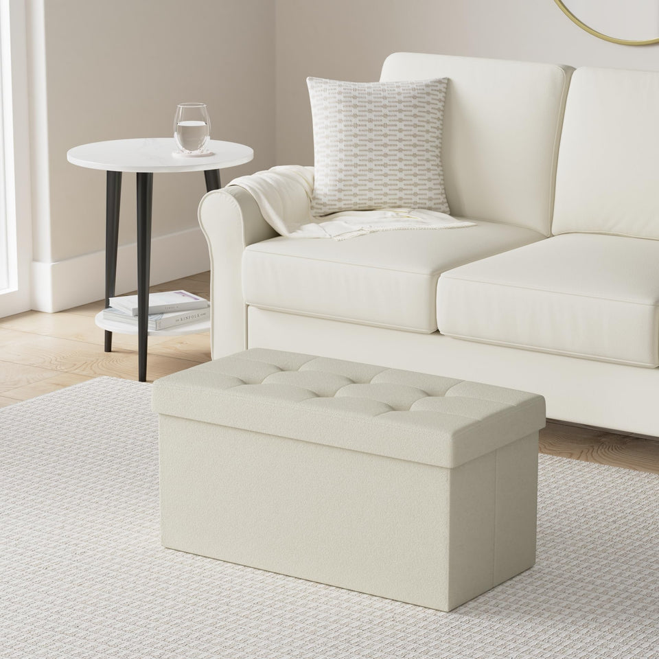 SONGMICS MAZIE Collection - 43 Inches Folding Storage Ottoman Bench, Ottoman Foot Rest, End of Bed Bench, Storage Chest, Load 660 lb, for Living Room, Bedroom, Entryway, Dark Gray ULSF77K