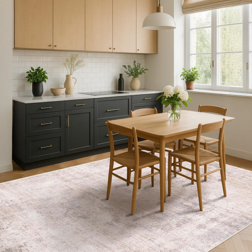 Neutral Living Room Rug - 10x14 Farmhouse Beige Brown Large Area Rug for Dining Room, Bedroom, Low Pile Lightweight Washable